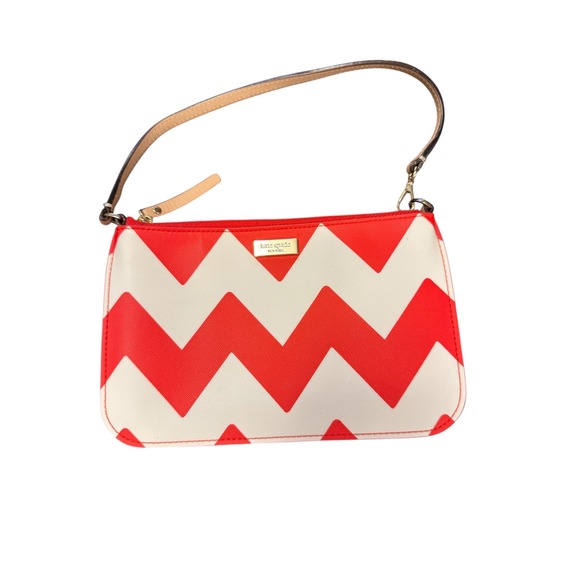 Kate Spade New York Handbags - Kate Spade Wristlet Womens Small Red White Chevron Saffiano Zip Pouch